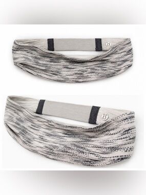 Lululemon Wide Twist Headband White Gray Print | Yoga Running Workout
